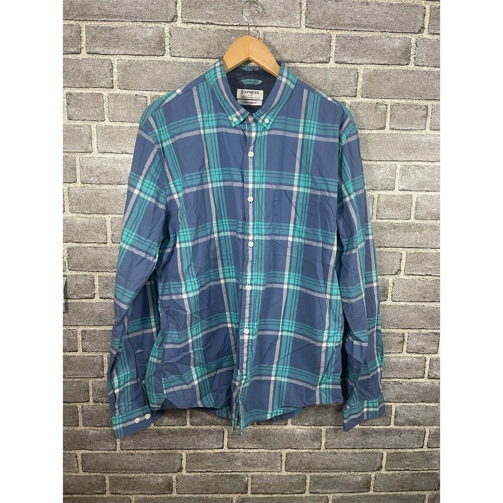 Express Men's XL Plaid Long Sleeve Button-Up Shirt Multicolor Casual